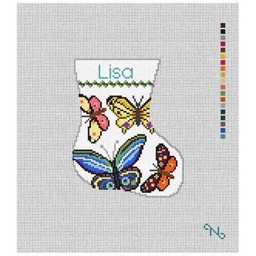 Graceful Butterflies Mini Stocking Needlepoint Kit Stitched Preview
