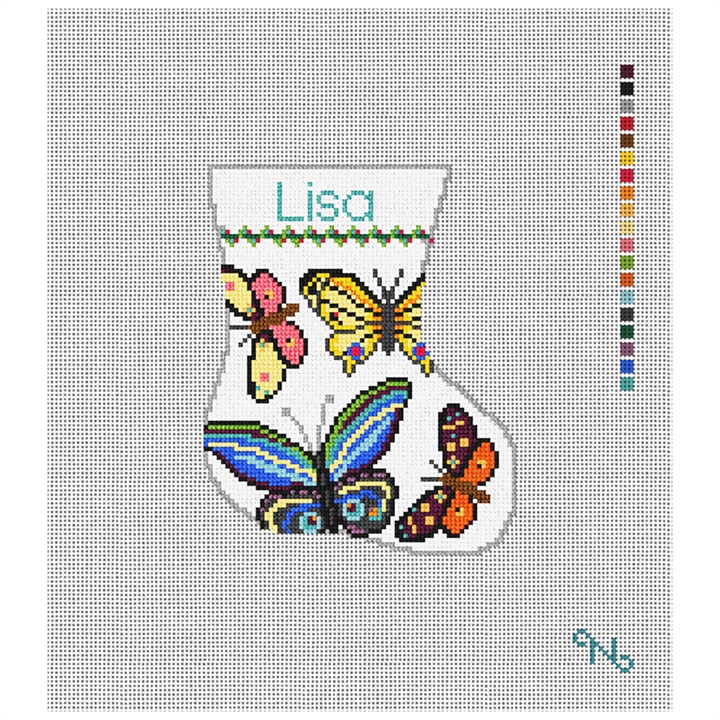 Graceful Butterflies Mini Stocking Needlepoint Kit Stitched Preview