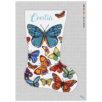 Graceful Butterflies Stocking Needlepoint Kit Stitched Preview