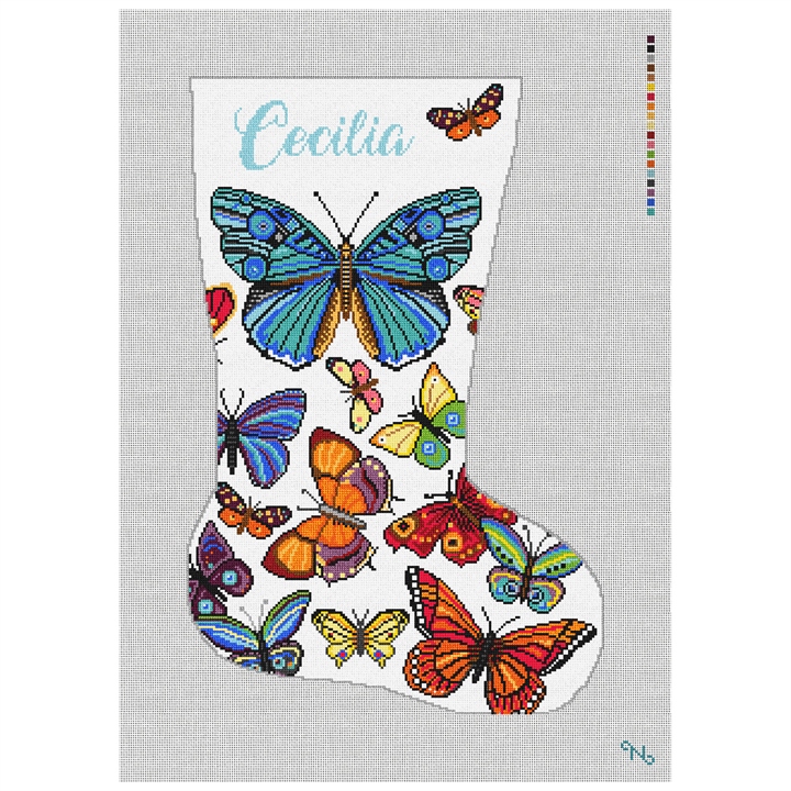 Graceful Butterflies Stocking Needlepoint Kit Stitched Preview