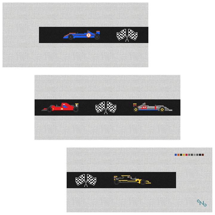 Grand Prix Needlepoint Belt Kit Stitched Preview
