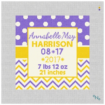 Graphic Baby Announcement Needlepoint Kit Stitched Preview