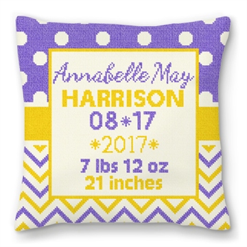 Graphic Baby Announcement Needlepoint Pillow