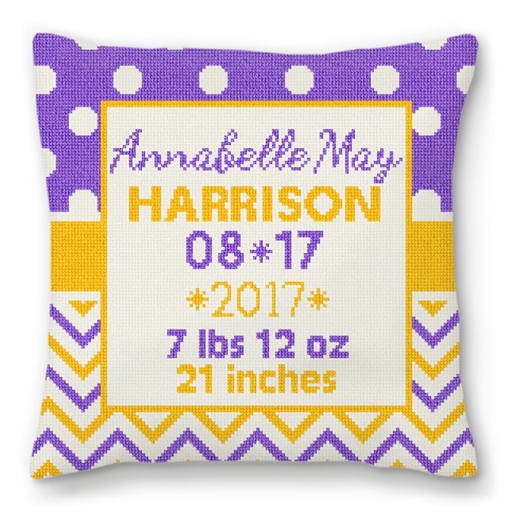 Graphic Baby Announcement Needlepoint Pillow