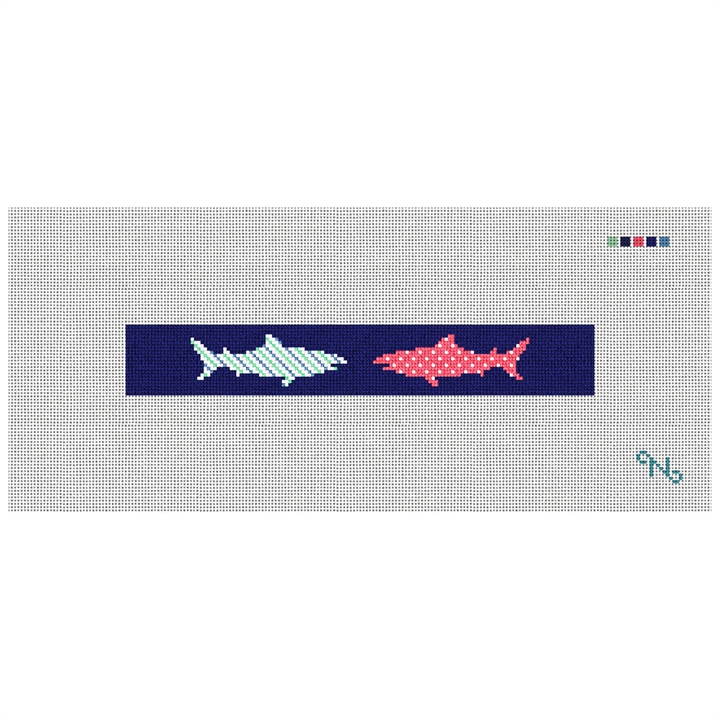 Great White Shark Needlepoint Key Fob Kit Stitched Preview