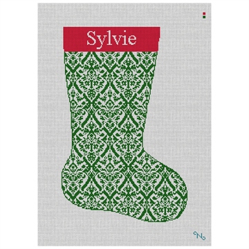 Green Damask Needlepoint Stocking Kit