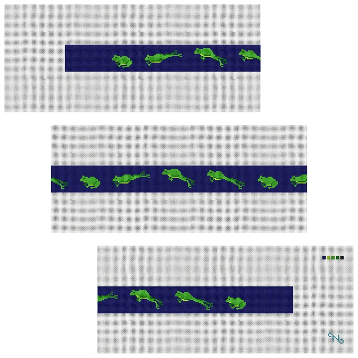 Green Frog Needlepoint Belt Kit Stitched Preview