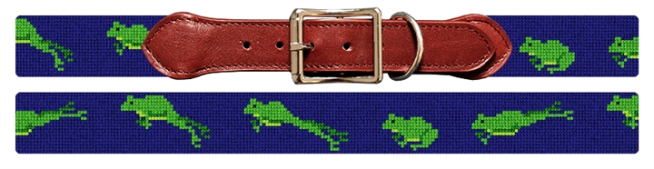 Green Frog Needlepoint Dog Collar