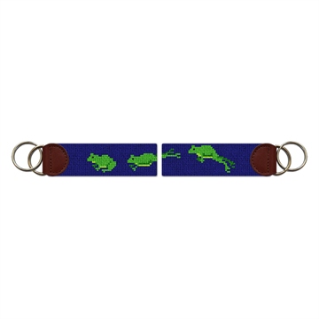 Green Frog Needlepoint Key Fob