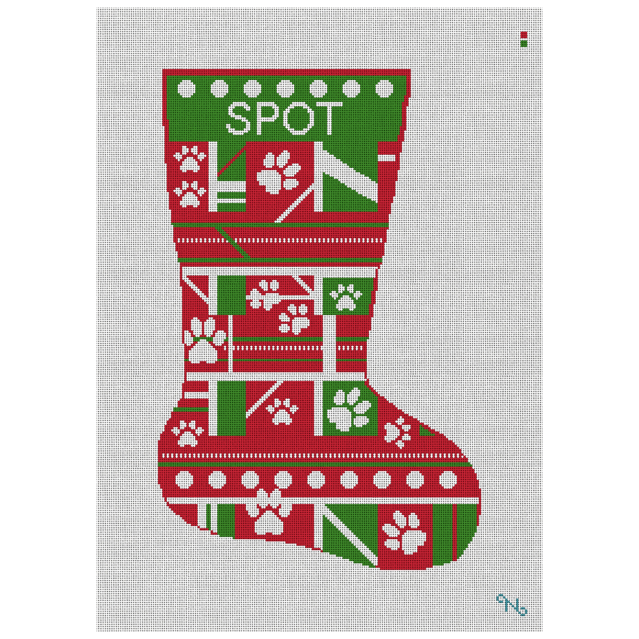 Green Paw Print Needlepoint Stocking Kit
