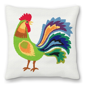 Green Rooster Needlepoint Pillow