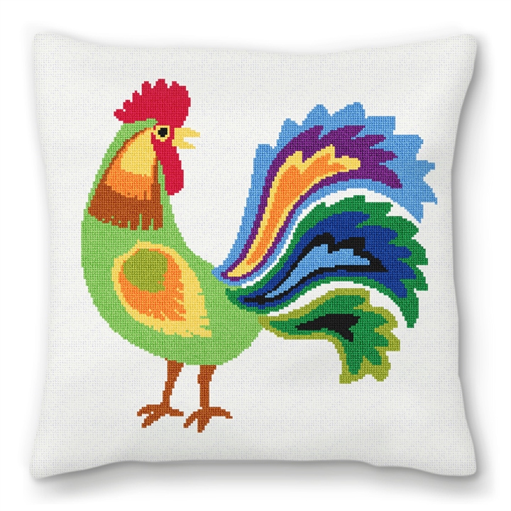 Green Rooster Needlepoint Pillow