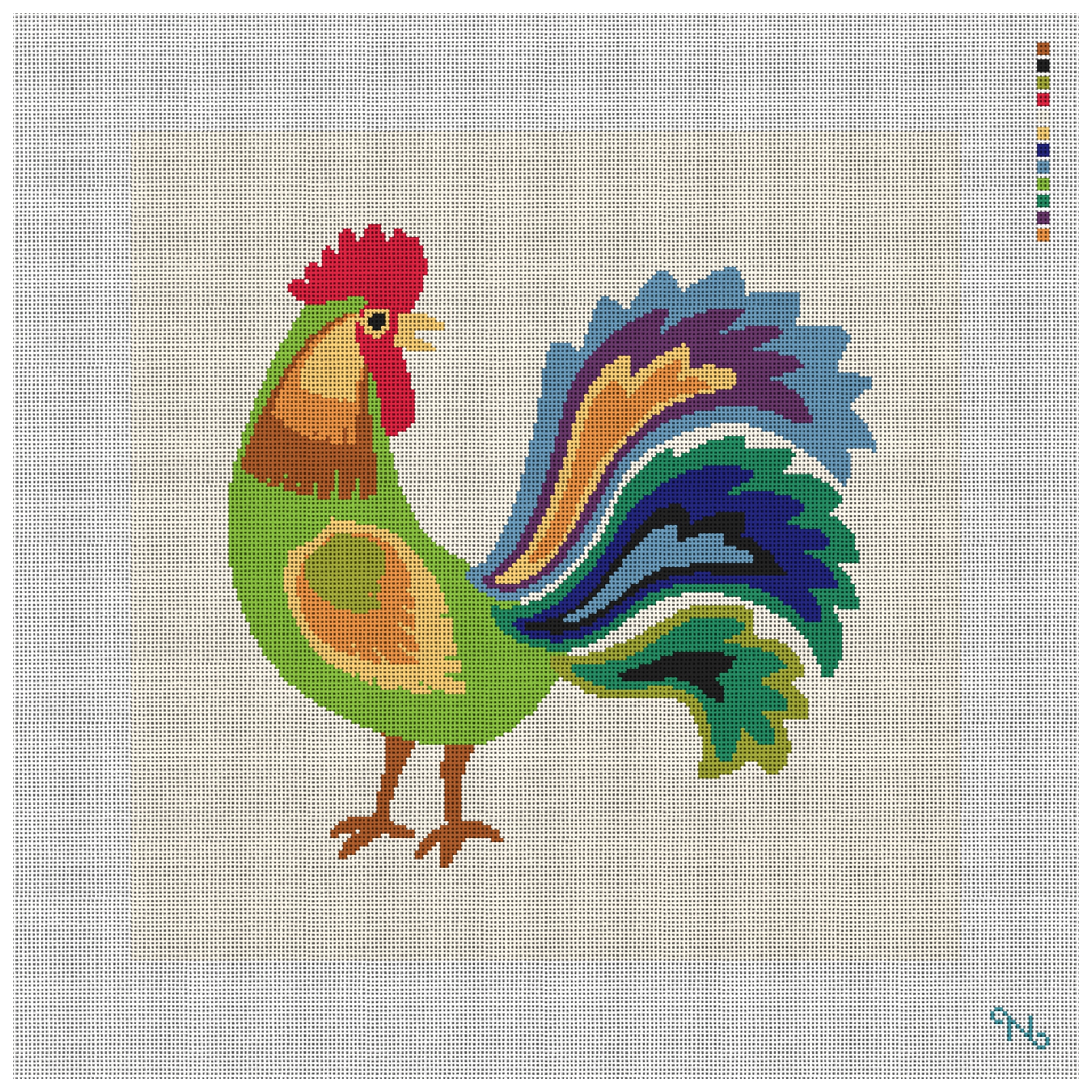 Green Rooster Needlepoint Pillow Kit