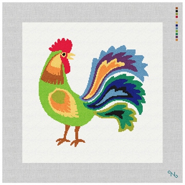 Green Rooster Needlepoint Pillow Kit Stitched Preview