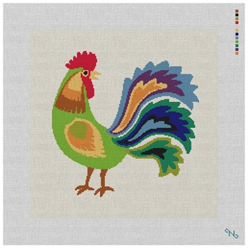 Green Rooster Needlepoint Pillow Kit