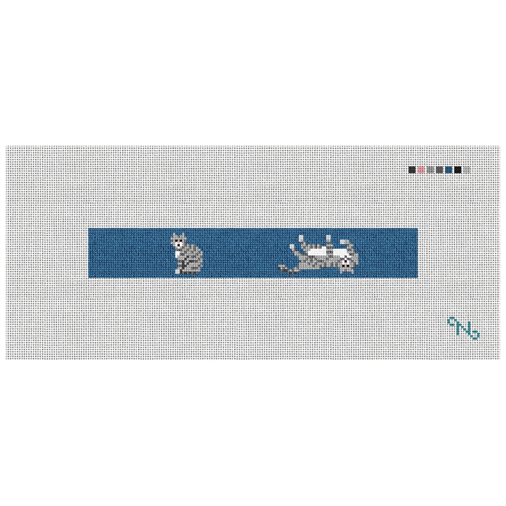 Grey Tabby Cat Needlepoint Key Fob Kit Stitched Preview