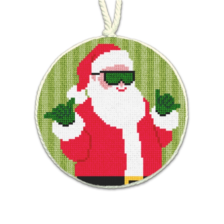 Hang Ten Silly Santa Needlepoint Ornament