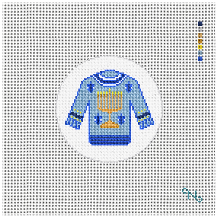 Hanukkah Ugly Sweater Needlepoint Ornament Kit Stitched Preview