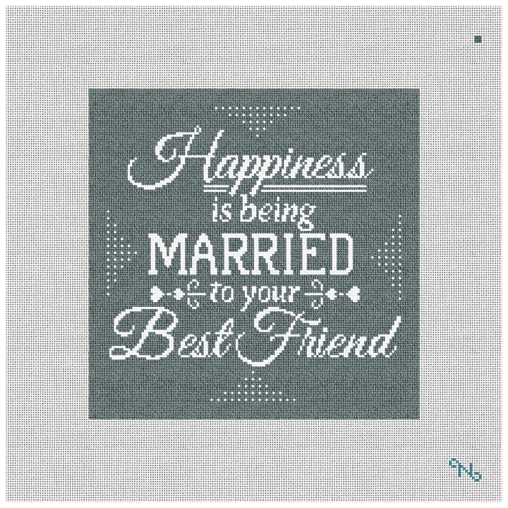 Happiness Needlepoint Pillow Kit Stitched Preview