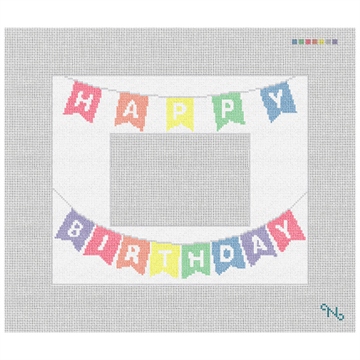 Happy Birthday Picture Frame Needlepoint Kit Stitched Preview