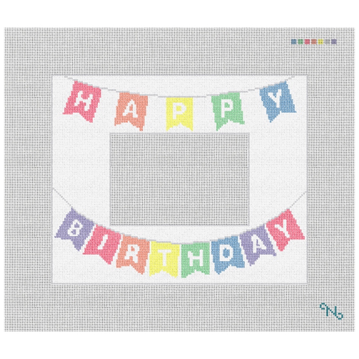 Happy Birthday Picture Frame Needlepoint Kit Stitched Preview