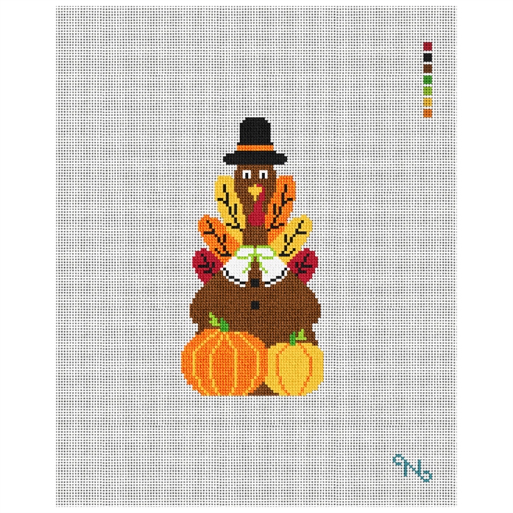 Harvest Gobble Needlepoint Door Hanger Kit Stitched Preview