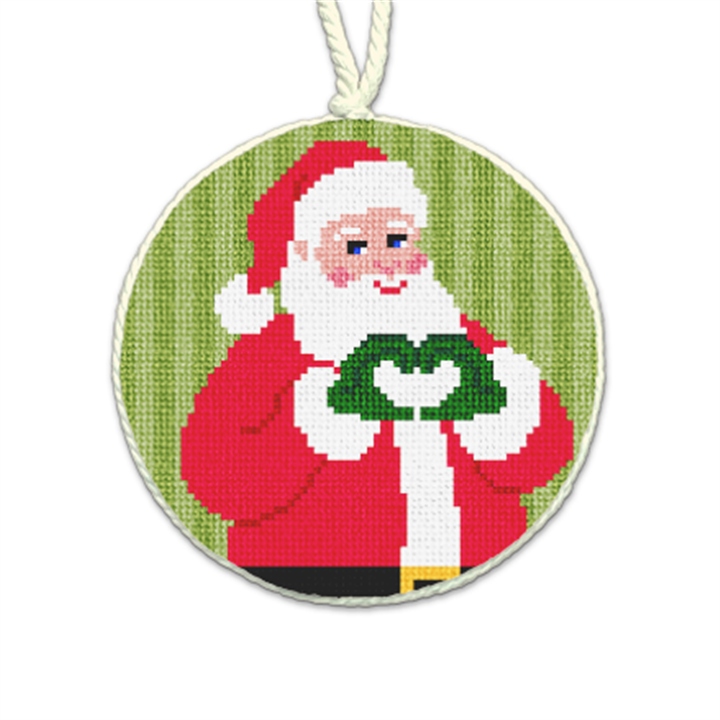 Heart Hands Silly Santa Needlepoint Ornament 
