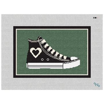Heart Retro Shoe Needlepoint Kit Stitched Preview