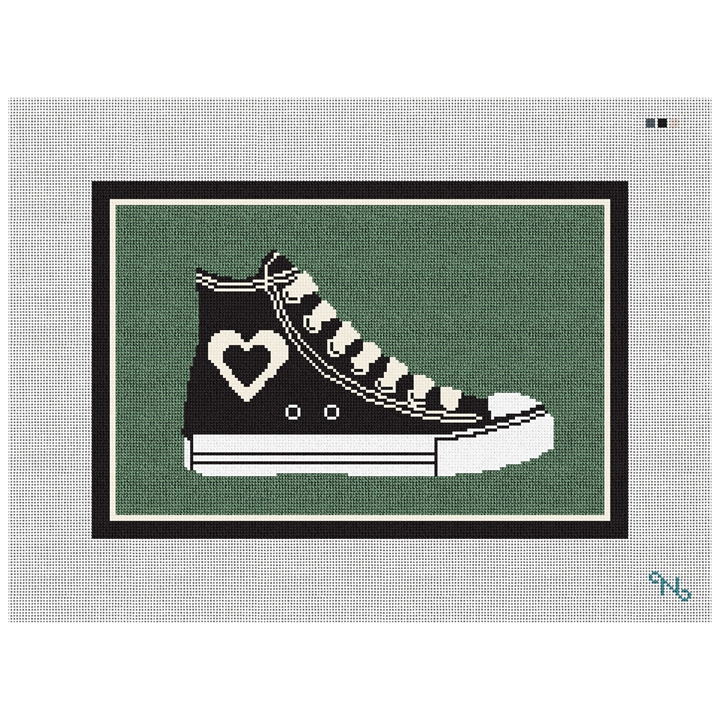 Heart Retro Shoe Needlepoint Kit Stitched Preview