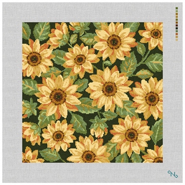 Hello Sunflowers Needlepoint Pillow Kit Stitched Preview