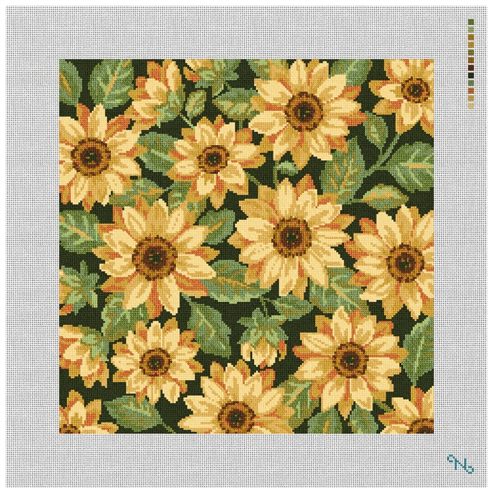 Hello Sunflowers Needlepoint Pillow Kit Stitched Preview