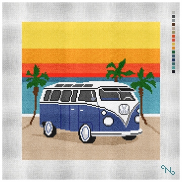 Hippie Van Needlepoint Pillow Kit Stitched Preview