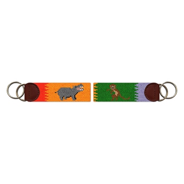 Hippo and Monkey Safari Needlepoint Key Fob