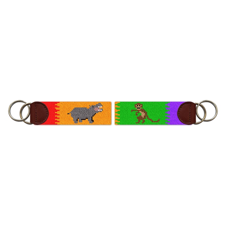 Hippo and Monkey Safari Needlepoint Key Fob