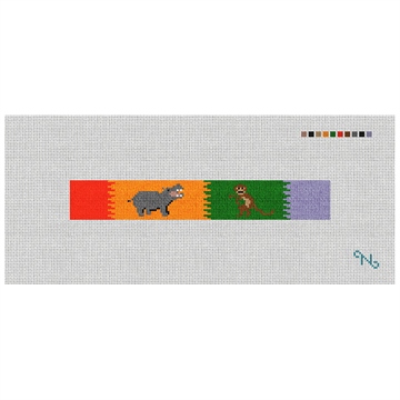 Hippo and Monkey Safari Needlepoint Key Fob Kit Stitched Preview