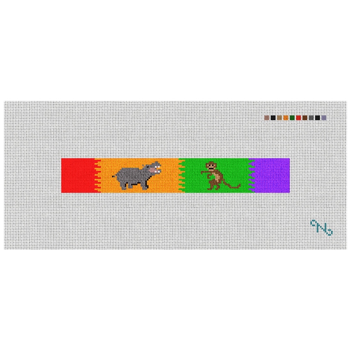 Hippo and Monkey Safari Needlepoint Key Fob Kit Stitched Preview