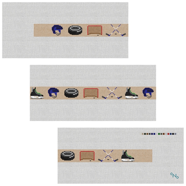 Hockey Gear Needlepoint Belt Kit Stitched Preview