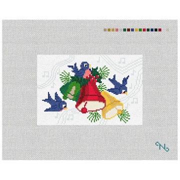 Holiday Bells Vintage Card Needlepoint Kit Stitched Preview