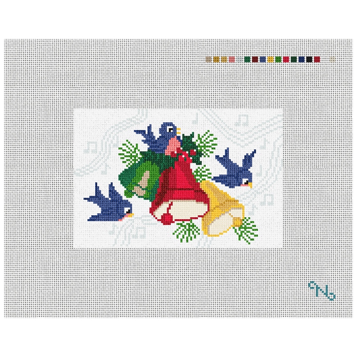 Holiday Bells Vintage Card Needlepoint Kit Stitched Preview