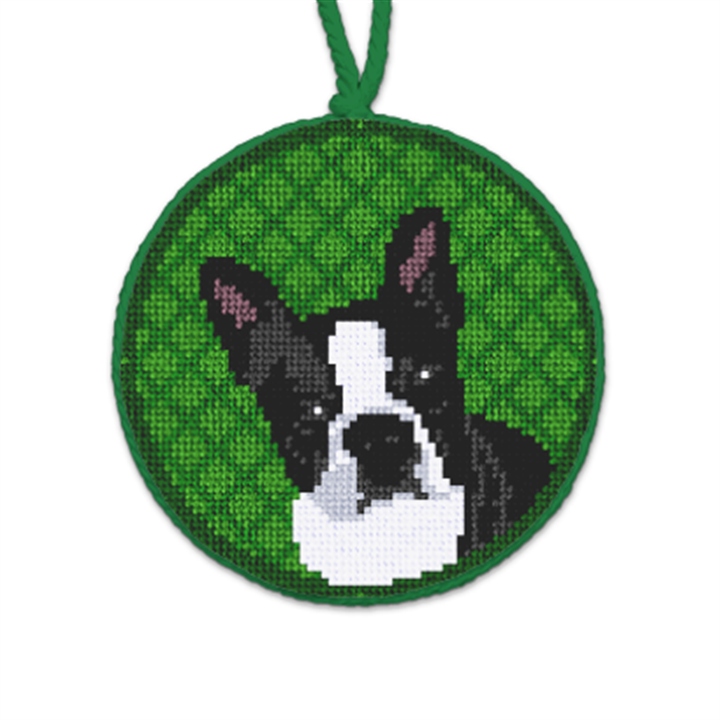 Holiday Boston Terrier Needlepoint Ornament 