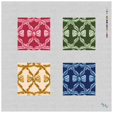 Holiday Bows Needlepoint Coaster Set Kit Stitched Preview