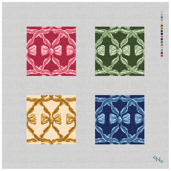 Holiday Bows Needlepoint Coaster Set Kit Stitched Preview