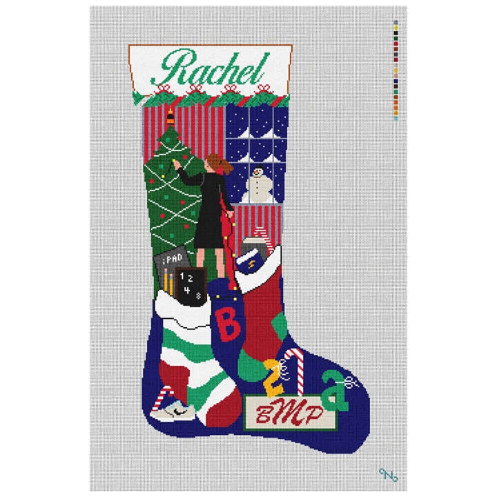 Holiday Decorating Stocking Needlepoint Kit Stitched Preview