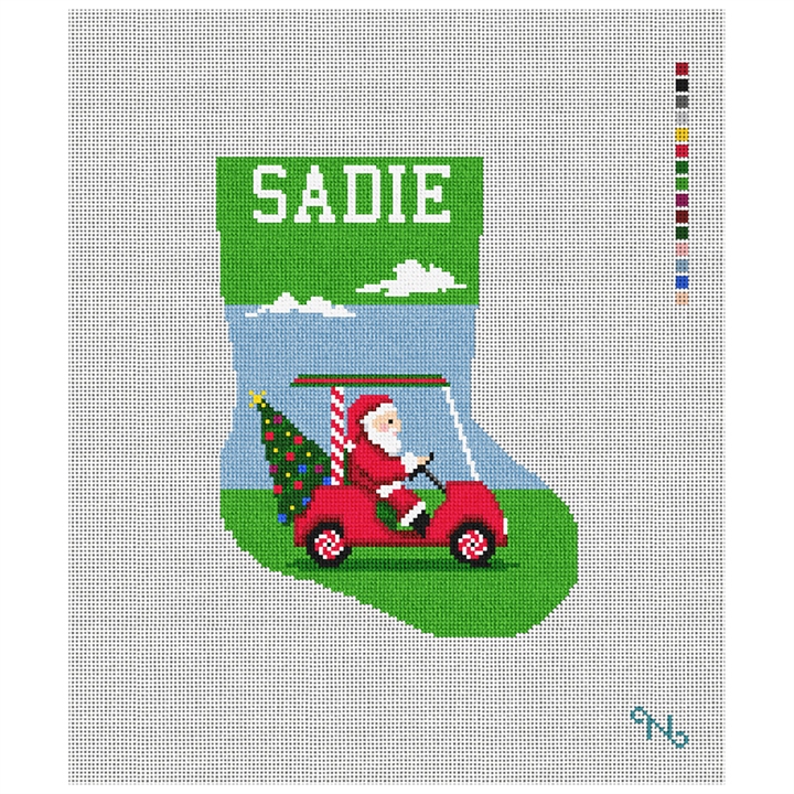 Holiday Golf Mini Stocking Needlepoint Kit Stitched Preview