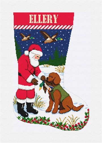 Holiday Hunting Buddies Stocking Needlepoint Kit Stitched Preview