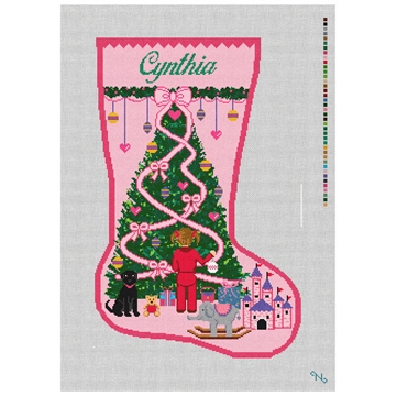 Holiday In The Pink Stocking Needlepoint Kit Stitched Preview