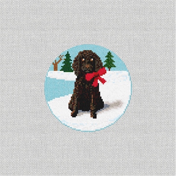 Holiday Poodle Needlepoint Ornament Kit Stitched Preview