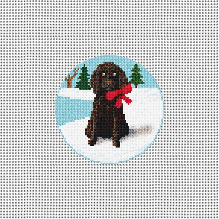 Holiday Poodle Needlepoint Ornament Kit Stitched Preview