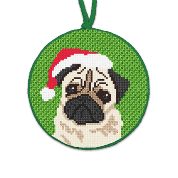 Holiday Pug Needlepoint Ornament
