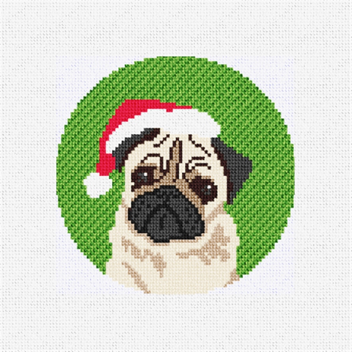 Holiday Pug Needlepoint Ornament Kit